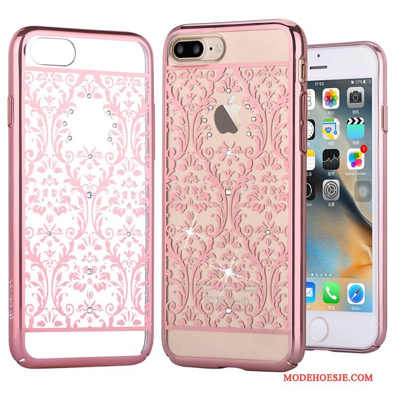 Hoesje iPhone 7 Plus Strass Plating Goud, Hoes iPhone 7 Plus Zakken Telefoon Roze