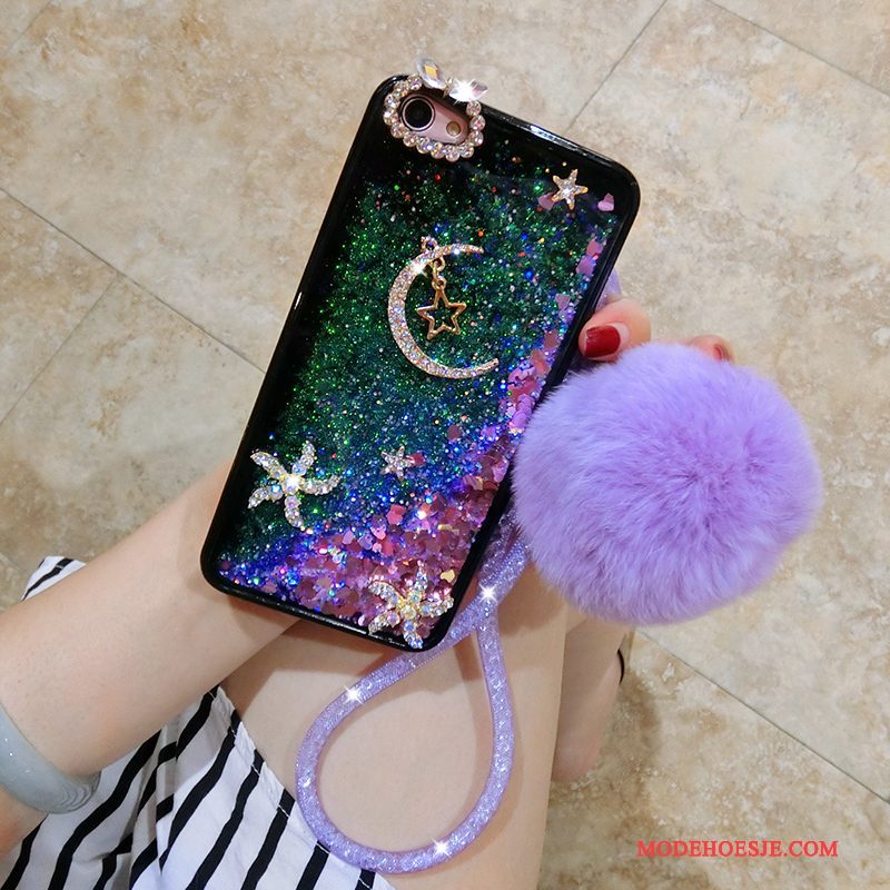 Hoesje iPhone 7 Plus Strass Pompom Helder, Hoes iPhone 7 Plus Hanger Purper