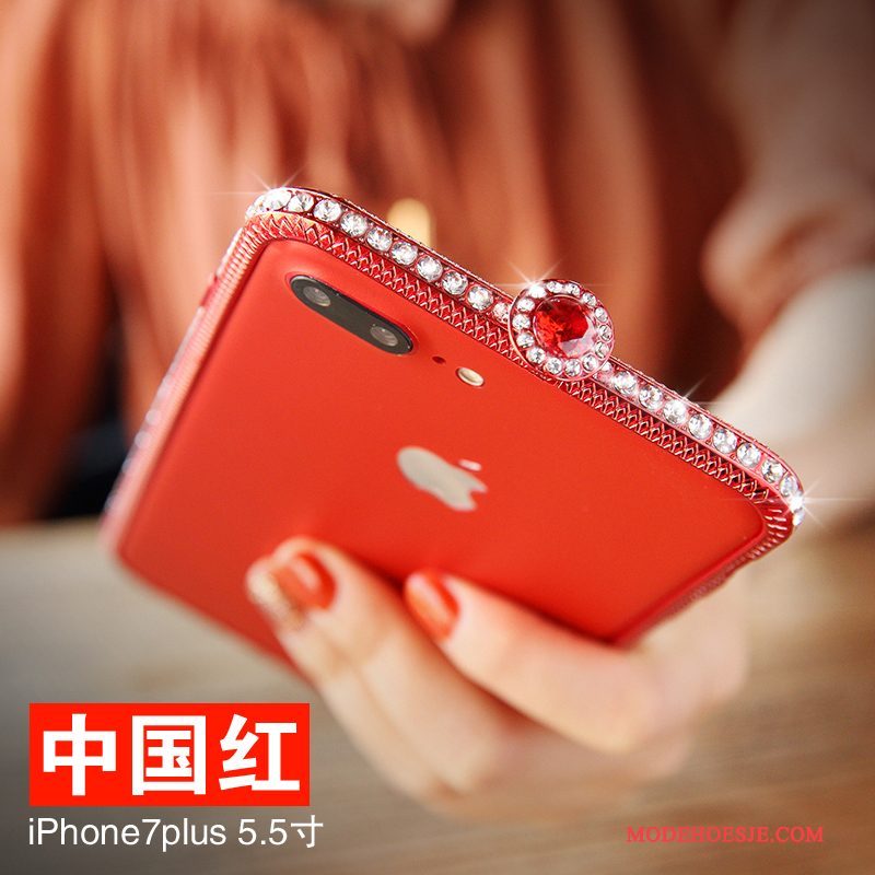 Hoesje iPhone 7 Plus Strass Telefoon Rood, Hoes iPhone 7 Plus Metaal Nieuw Anti-fall