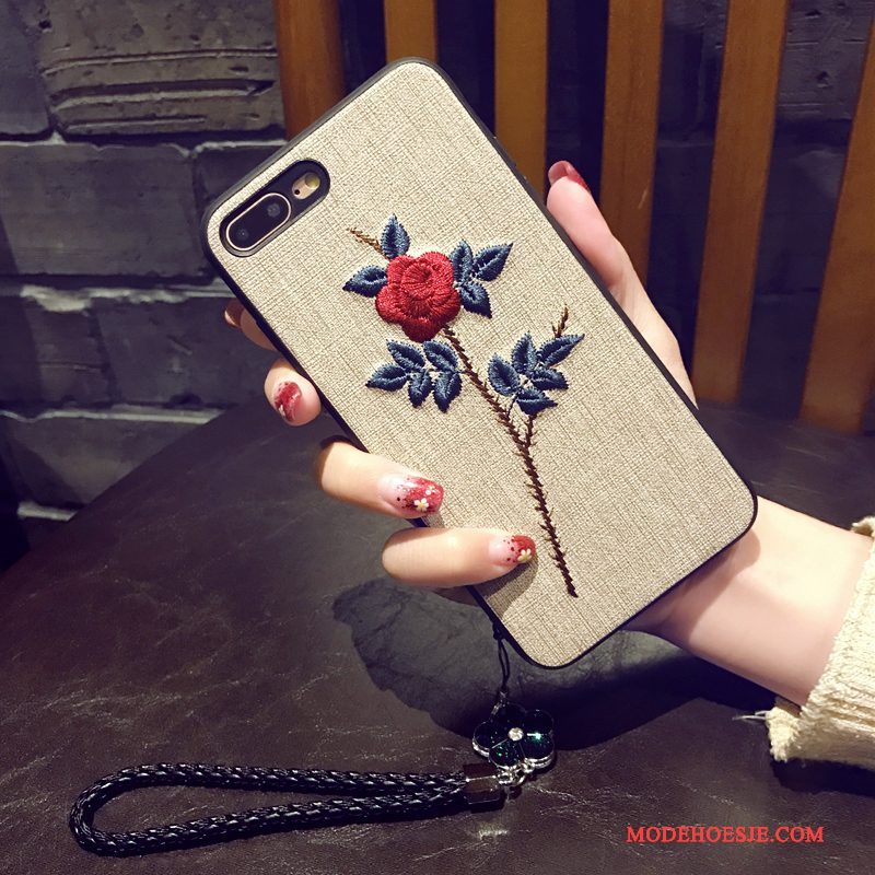 Hoesje iPhone 7 Plus Zacht Anti-fall Bloemen, Hoes iPhone 7 Plus Bescherming Telefoon Borduurwerk