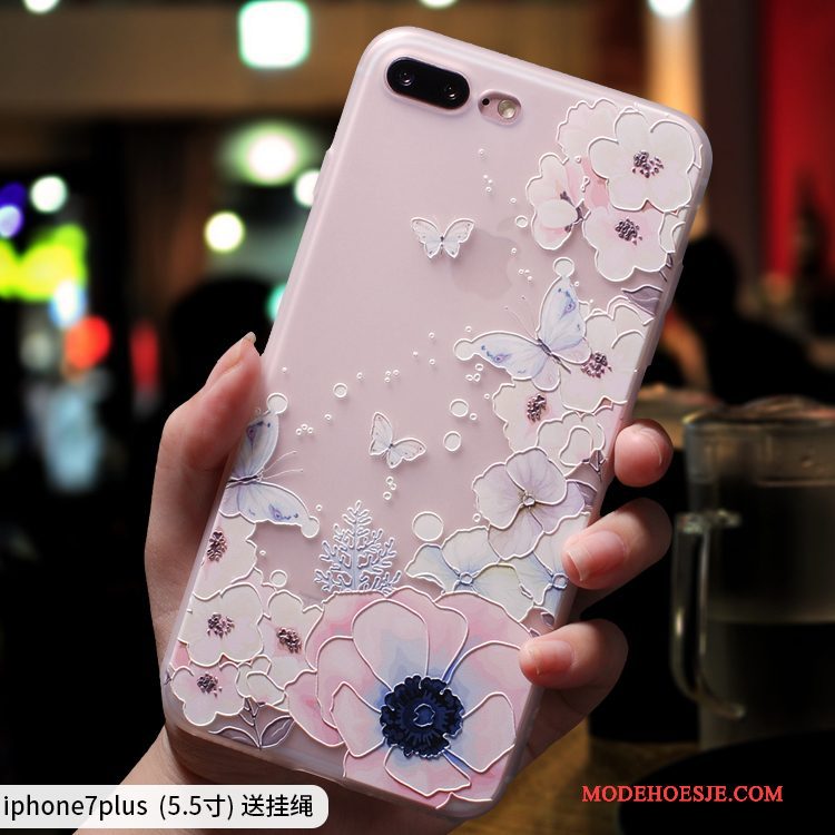 Hoesje iPhone 7 Plus Zakken Schrobben Anti-fall, Hoes iPhone 7 Plus Siliconen Trendy Merk Roze