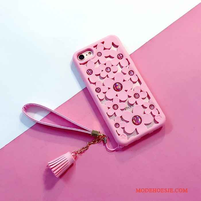 Hoesje iPhone 7 Siliconen Rood Bloemen, Hoes iPhone 7 Zacht Telefoon Kant
