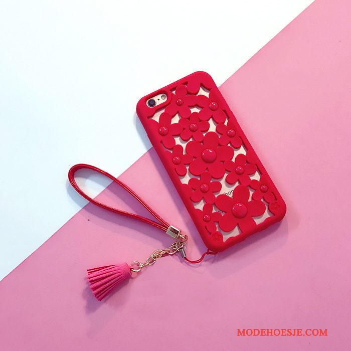 Hoesje iPhone 7 Siliconen Rood Bloemen, Hoes iPhone 7 Zacht Telefoon Kant