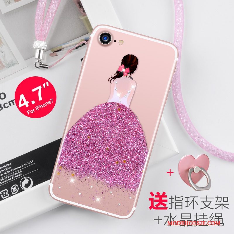 Hoesje iPhone 7 Strass Nieuwtelefoon, Hoes iPhone 7 Siliconen Hanger Roze