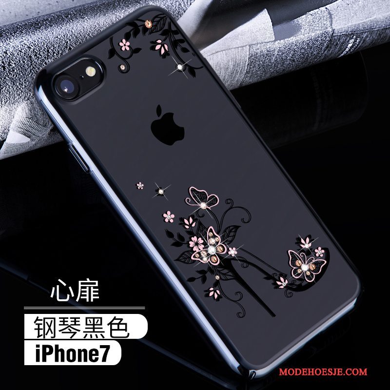 Hoesje iPhone 7 Strass Rozetelefoon, Hoes iPhone 7 Luxe Hard Doorzichtig