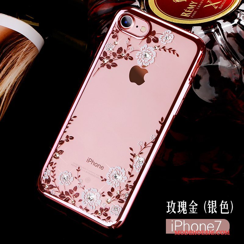 Hoesje iPhone 7 Strass Rozetelefoon, Hoes iPhone 7 Luxe Hard Doorzichtig