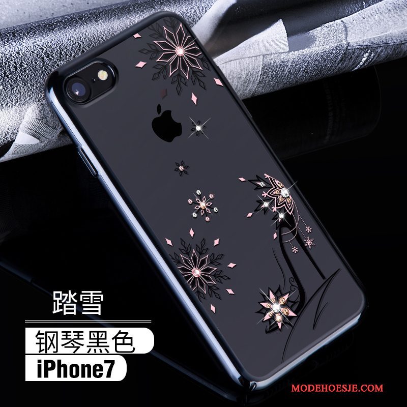 Hoesje iPhone 7 Strass Rozetelefoon, Hoes iPhone 7 Luxe Hard Doorzichtig