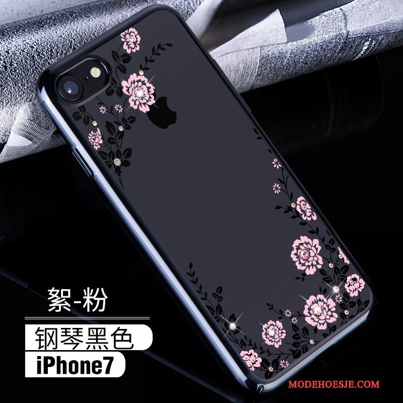 Hoesje iPhone 7 Strass Rozetelefoon, Hoes iPhone 7 Luxe Hard Doorzichtig