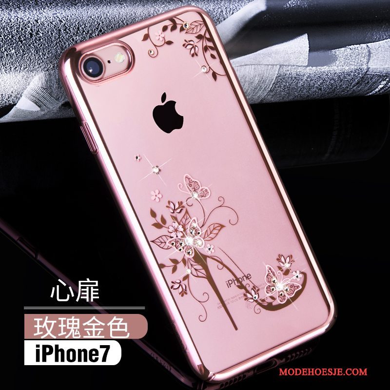 Hoesje iPhone 7 Strass Rozetelefoon, Hoes iPhone 7 Luxe Hard Doorzichtig