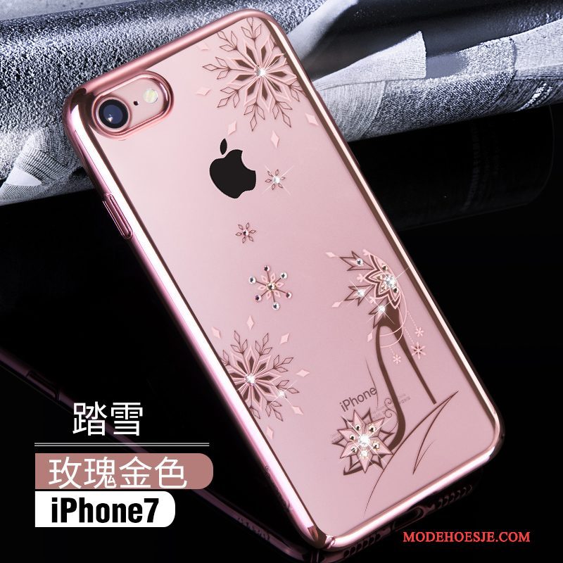Hoesje iPhone 7 Strass Rozetelefoon, Hoes iPhone 7 Luxe Hard Doorzichtig