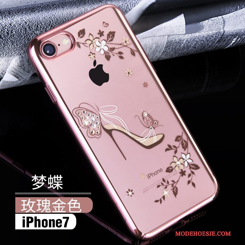 Hoesje iPhone 7 Strass Rozetelefoon, Hoes iPhone 7 Luxe Hard Doorzichtig