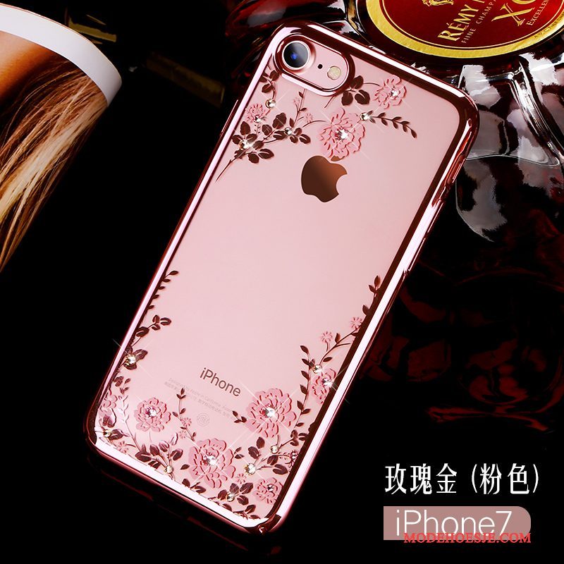 Hoesje iPhone 7 Strass Rozetelefoon, Hoes iPhone 7 Luxe Hard Doorzichtig