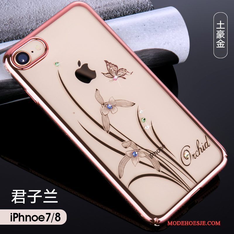 Hoesje iPhone 7 Zakken Hard Anti-fall, Hoes iPhone 7 Strass Roze Plating