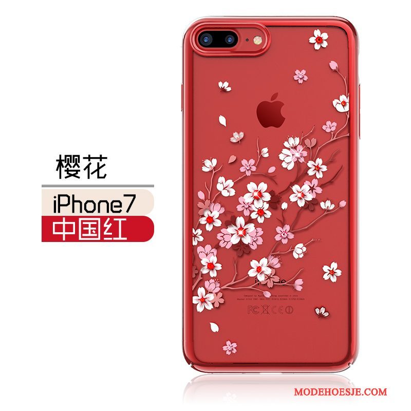 Hoesje iPhone 7 Zakken Telefoon Rood, Hoes iPhone 7 Strass Anti-fall Elegante