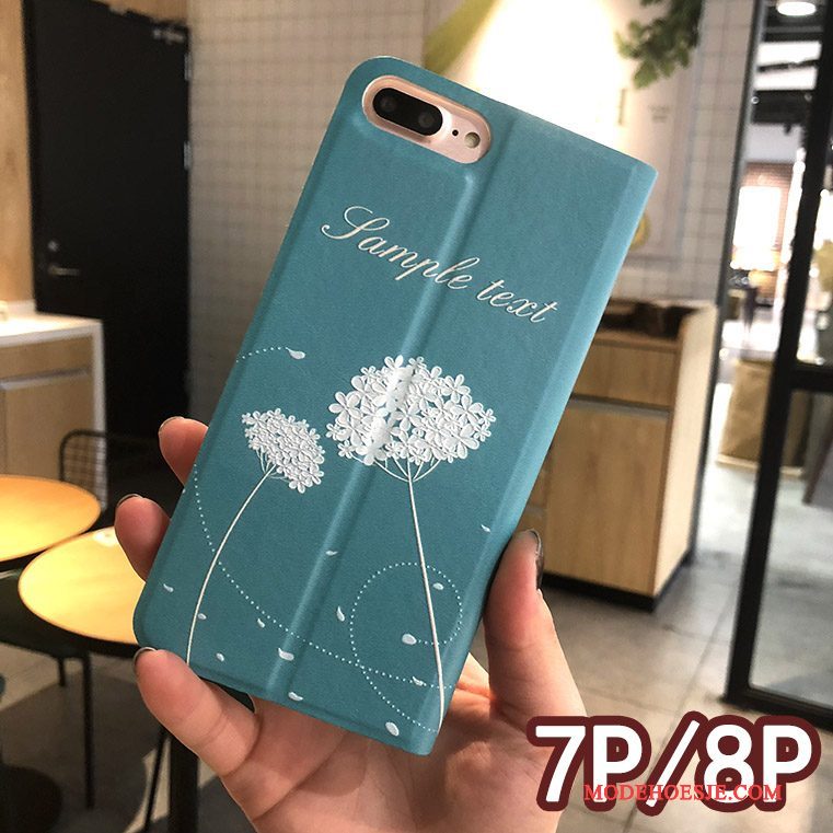 Hoesje iPhone 8 Plus Bloemen Rozetelefoon, Hoes iPhone 8 Plus Leer