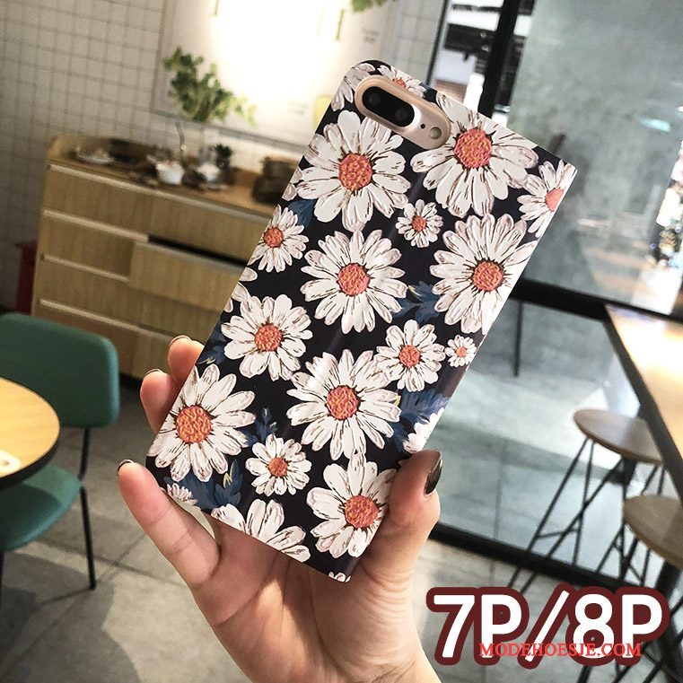 Hoesje iPhone 8 Plus Bloemen Rozetelefoon, Hoes iPhone 8 Plus Leer