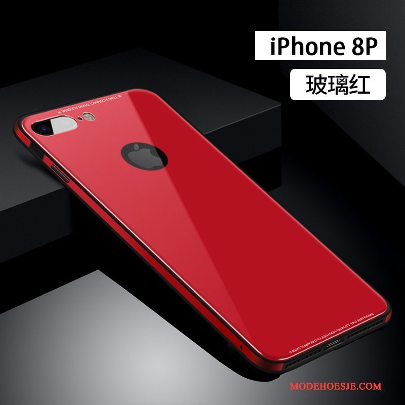 Hoesje iPhone 8 Plus Metaal Telefoon Anti-fall, Hoes iPhone 8 Plus Zakken Rood Glas