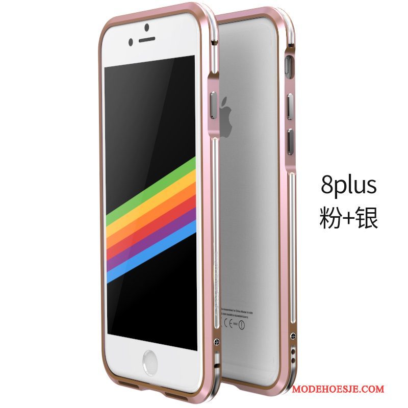 Hoesje iPhone 8 Plus Metaal Telefoon Omlijsting, Hoes iPhone 8 Plus Bescherming Anti-fall Goud