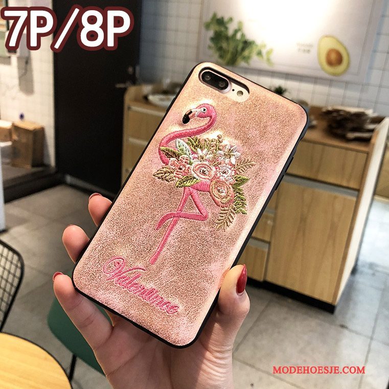 Hoesje iPhone 8 Plus Scheppend Borduurwerktelefoon, Hoes iPhone 8 Plus Roze Nieuw