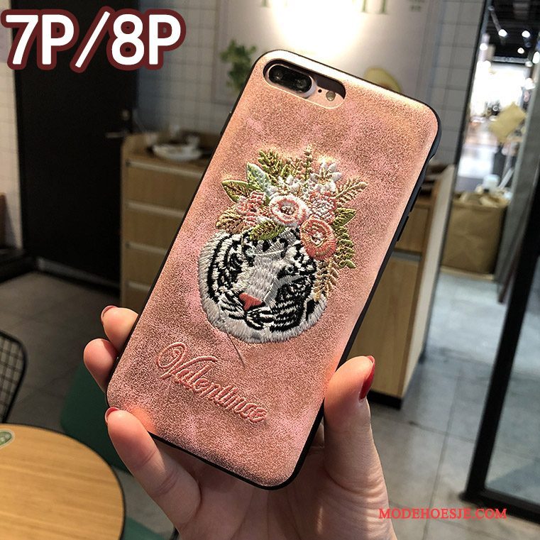 Hoesje iPhone 8 Plus Scheppend Borduurwerktelefoon, Hoes iPhone 8 Plus Roze Nieuw