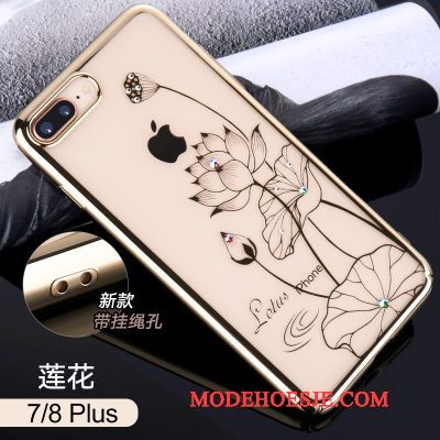 Hoesje iPhone 8 Plus Scheppend Doorzichtig Bloemen, Hoes iPhone 8 Plus Strass Telefoon Goud