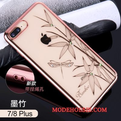 Hoesje iPhone 8 Plus Scheppend Doorzichtig Bloemen, Hoes iPhone 8 Plus Strass Telefoon Goud