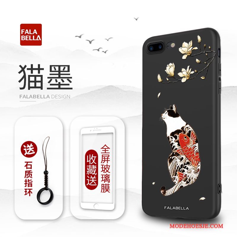 Hoesje iPhone 8 Plus Siliconen Chinese Stijl Nieuw, Hoes iPhone 8 Plus Zacht Anti-fall Zwart