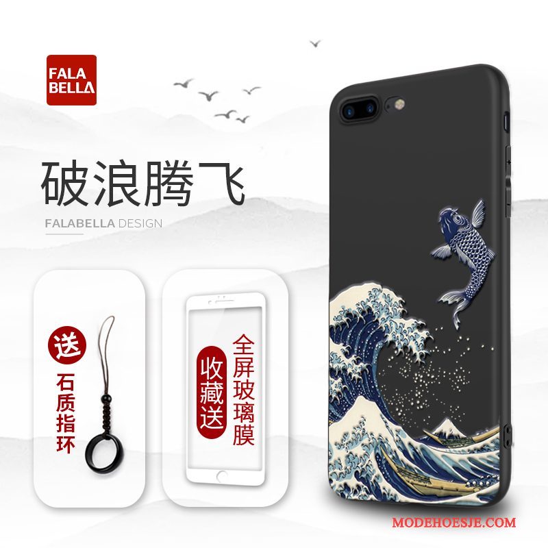 Hoesje iPhone 8 Plus Siliconen Chinese Stijl Nieuw, Hoes iPhone 8 Plus Zacht Anti-fall Zwart