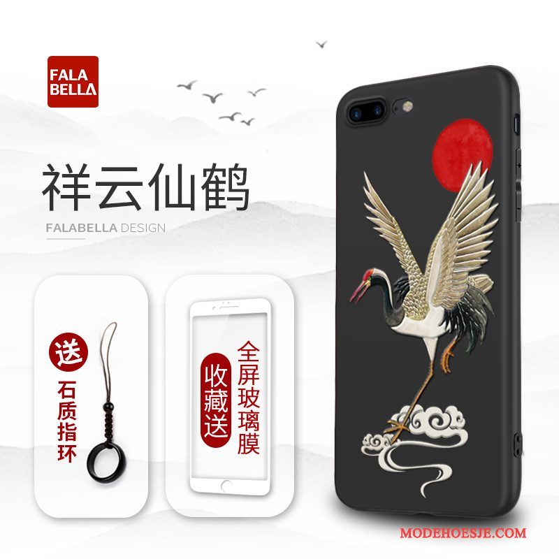 Hoesje iPhone 8 Plus Siliconen Chinese Stijl Nieuw, Hoes iPhone 8 Plus Zacht Anti-fall Zwart