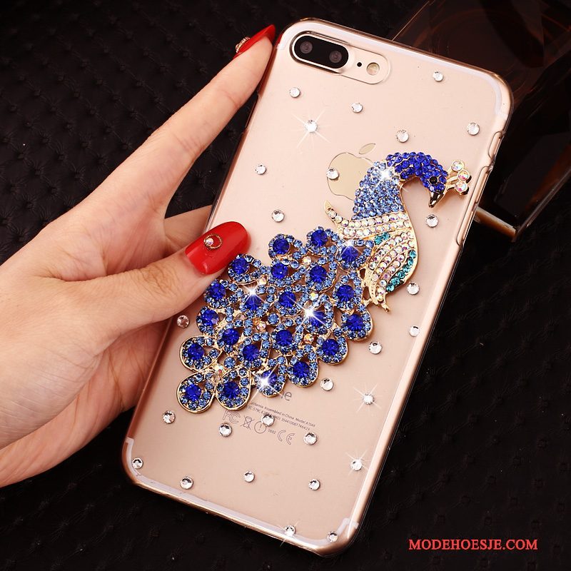 Hoesje iPhone 8 Plus Trass Telefoon Blauw, Hoes iPhone 8 Plus Strass Nieuw Doorzichtig