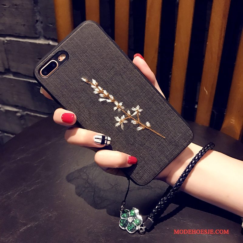 Hoesje iPhone 8 Plus Zacht Hanger Borduurwerk, Hoes iPhone 8 Plus Bescherming Persoonlijktelefoon