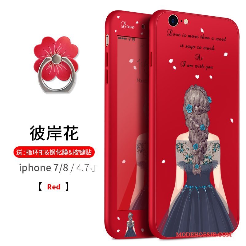 Hoesje iPhone 8 Plus Zacht Rood Anti-fall, Hoes iPhone 8 Plus Siliconen Telefoon Hanger