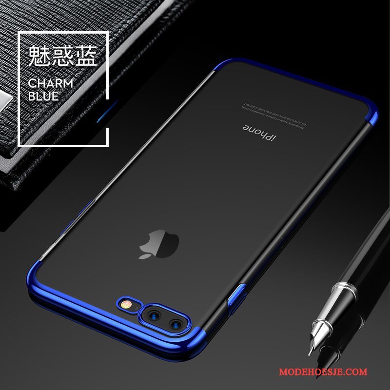 Hoesje iPhone 8 Plus Zacht Trend Doorzichtig, Hoes iPhone 8 Plus Siliconen Blauw Pu