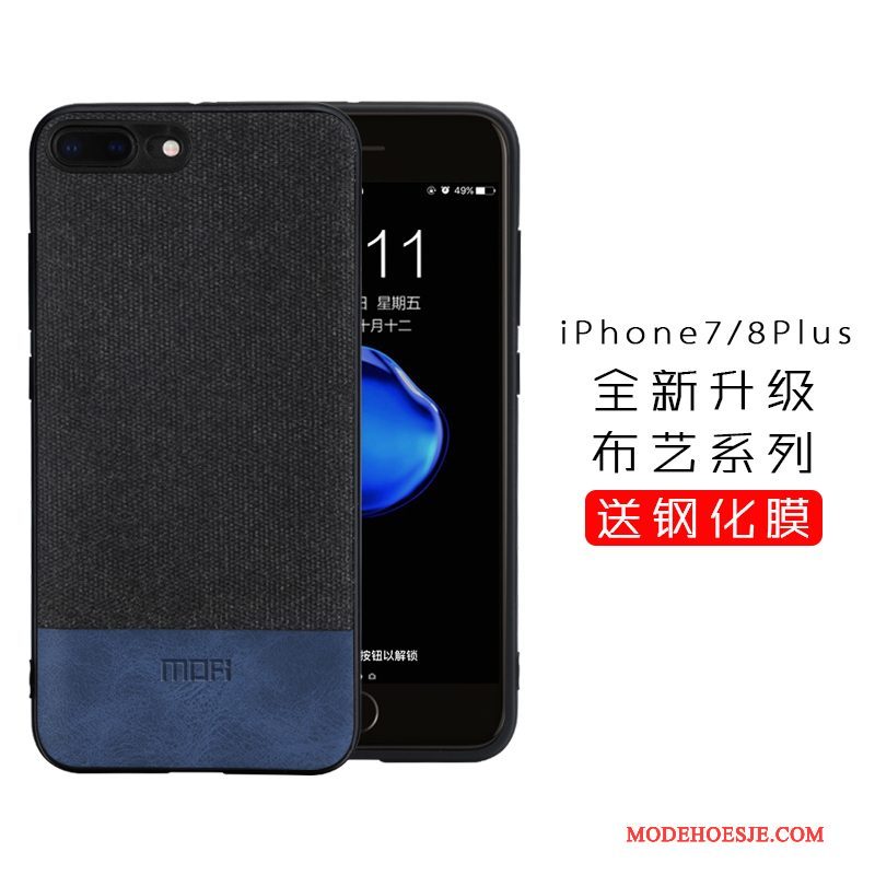 Hoesje iPhone 8 Plus Zakken Doek Blauw, Hoes iPhone 8 Plus Siliconen Telefoon Trendy Merk
