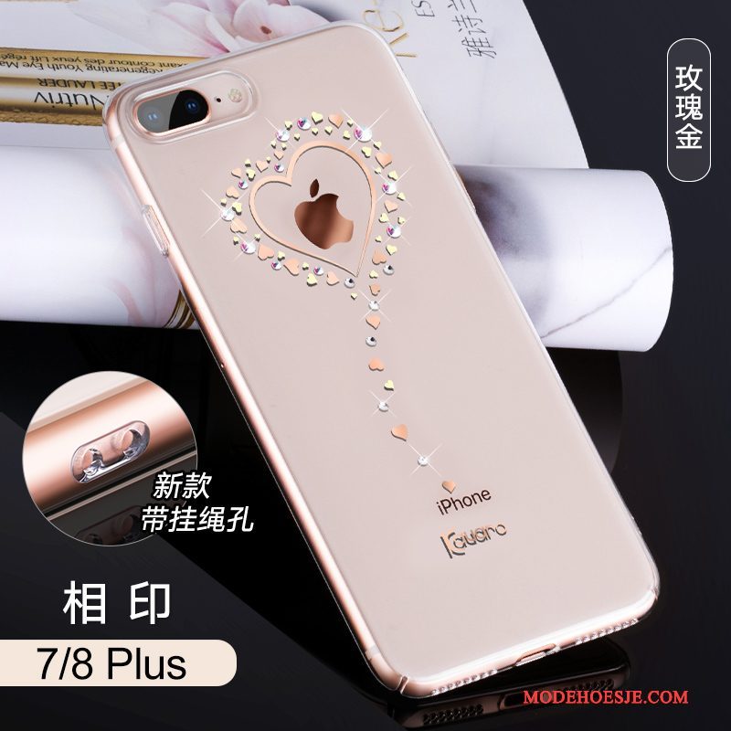 Hoesje iPhone 8 Plus Zakken Nieuw Trendy Merk, Hoes iPhone 8 Plus Strass Doorzichtig Goud