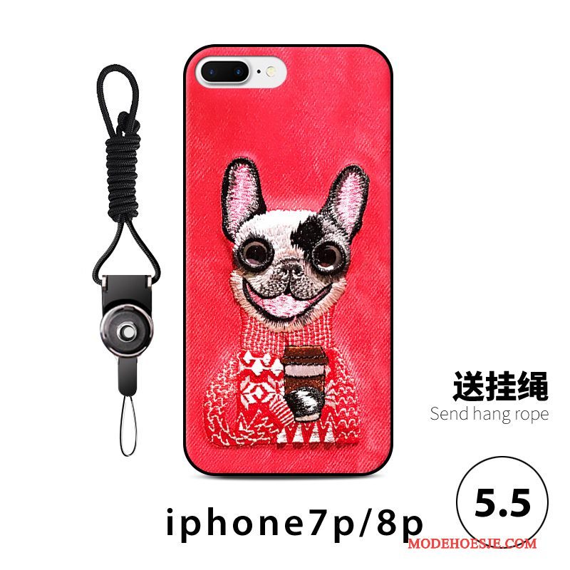 Hoesje iPhone 8 Plus Zakken Rood Anti-fall, Hoes iPhone 8 Plus Spotprent Telefoon Hond