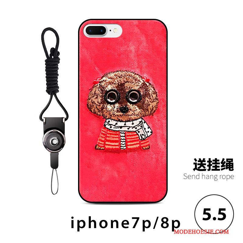 Hoesje iPhone 8 Plus Zakken Rood Anti-fall, Hoes iPhone 8 Plus Spotprent Telefoon Hond