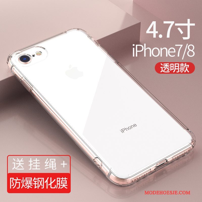 Hoesje iPhone 8 Plus Zakken Telefoon Anti-fall, Hoes iPhone 8 Plus Siliconen Doorzichtig Roze