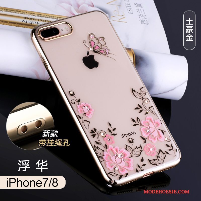 Hoesje iPhone 8 Strass Anti-fall Rood, Hoes iPhone 8 Luxe Hanger Nieuw