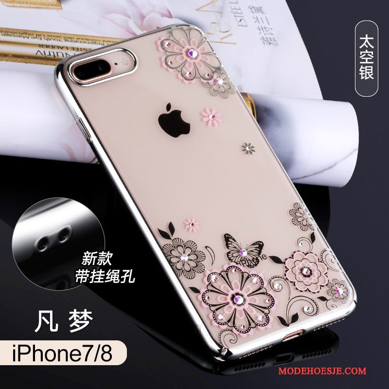 Hoesje iPhone 8 Strass Anti-fall Rood, Hoes iPhone 8 Luxe Hanger Nieuw