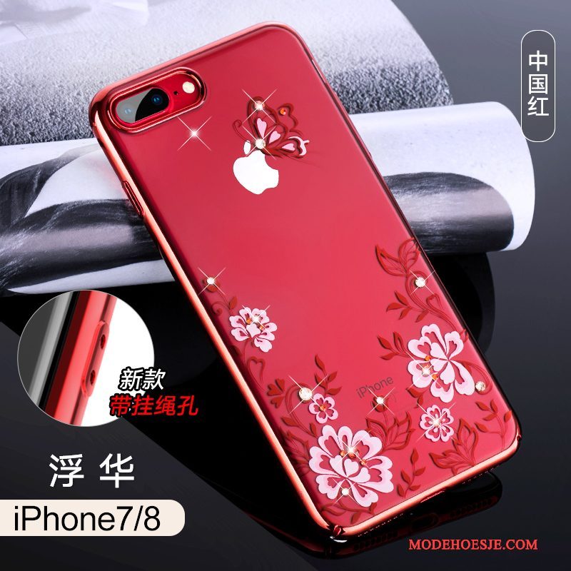 Hoesje iPhone 8 Strass Anti-fall Rood, Hoes iPhone 8 Luxe Hanger Nieuw