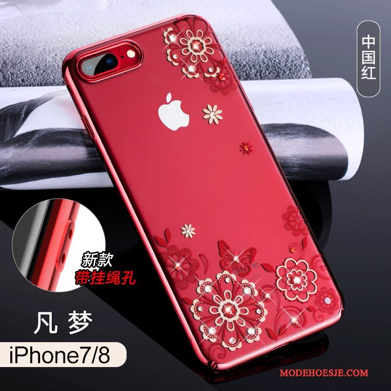 Hoesje iPhone 8 Strass Anti-fall Rood, Hoes iPhone 8 Luxe Hanger Nieuw