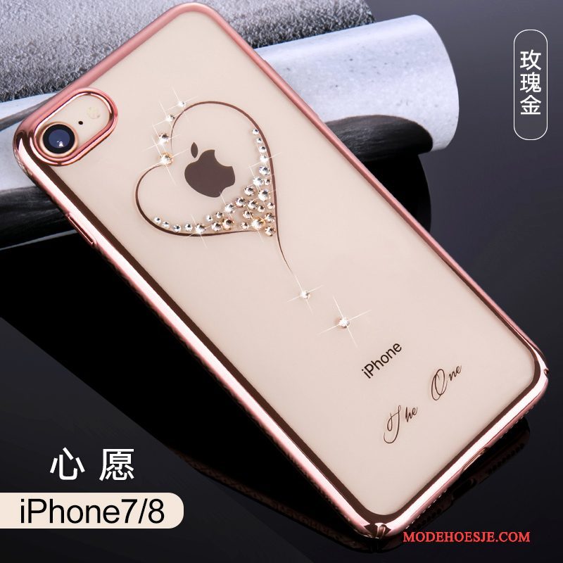 Hoesje iPhone 8 Strass Roze Elegante, Hoes iPhone 8 Luxe Trend Nieuw