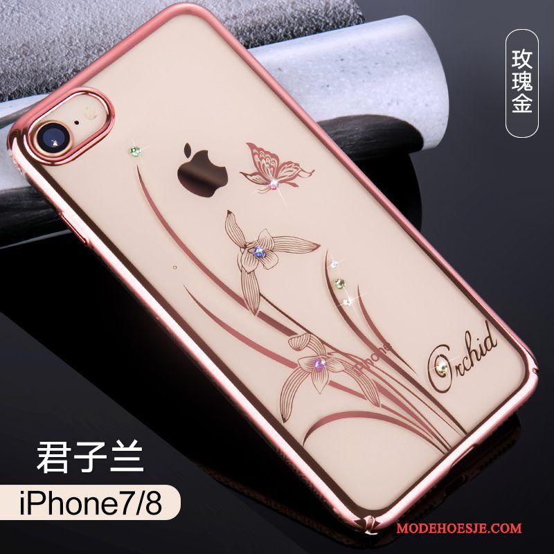 Hoesje iPhone 8 Strass Roze Elegante, Hoes iPhone 8 Luxe Trend Nieuw