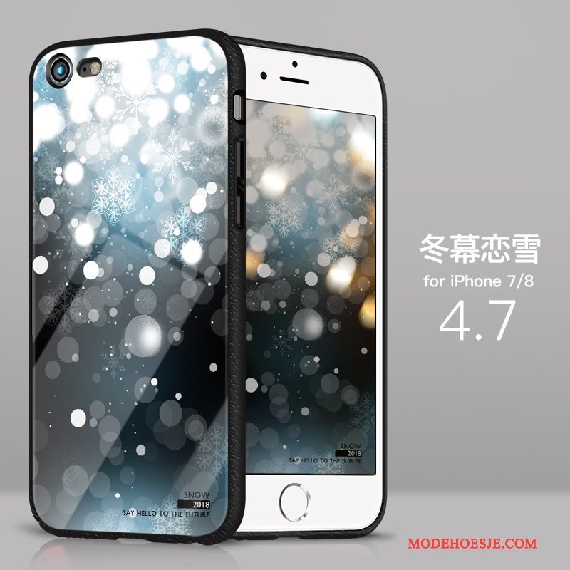Hoesje iPhone 8 Zakken Net Red Glas, Hoes iPhone 8 Siliconen Blauw Anti-fall