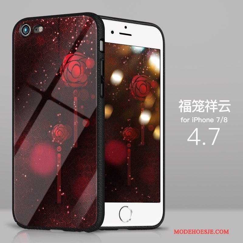Hoesje iPhone 8 Zakken Net Red Glas, Hoes iPhone 8 Siliconen Blauw Anti-fall