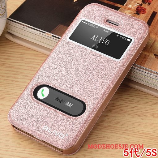 Hoesje iPhone Se Leer Telefoon Anti-fall, Hoes iPhone Se Bescherming Rose Goud