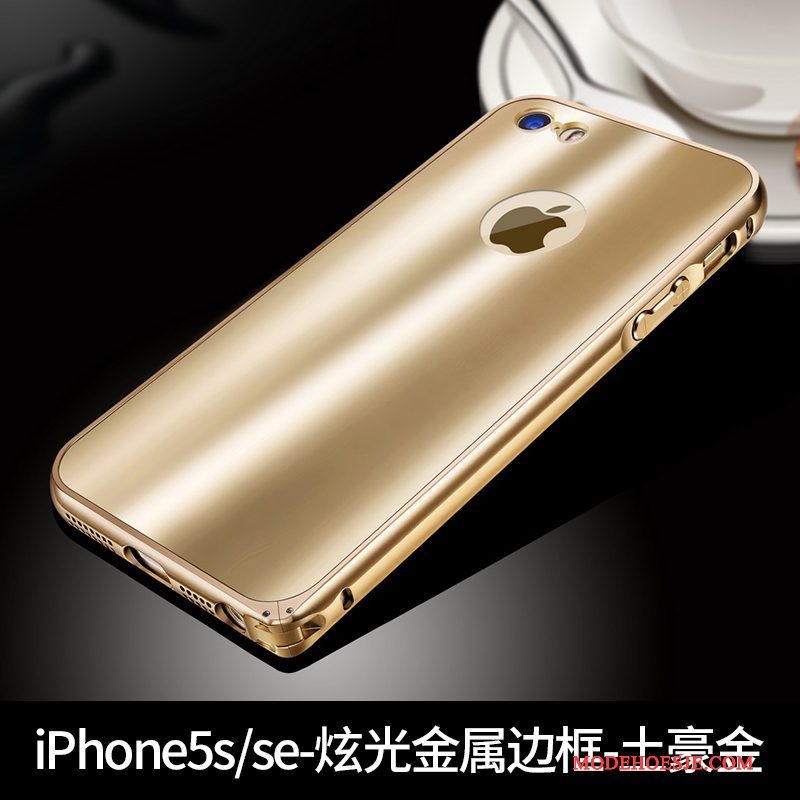 Hoesje iPhone Se Metaal Achterklep Schittering, Hoes iPhone Se Bescherming Telefoon Goud