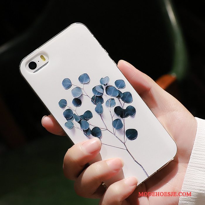 Hoesje iPhone Se Reliëf Hanger Trend, Hoes iPhone Se Zacht Telefoon Blauw