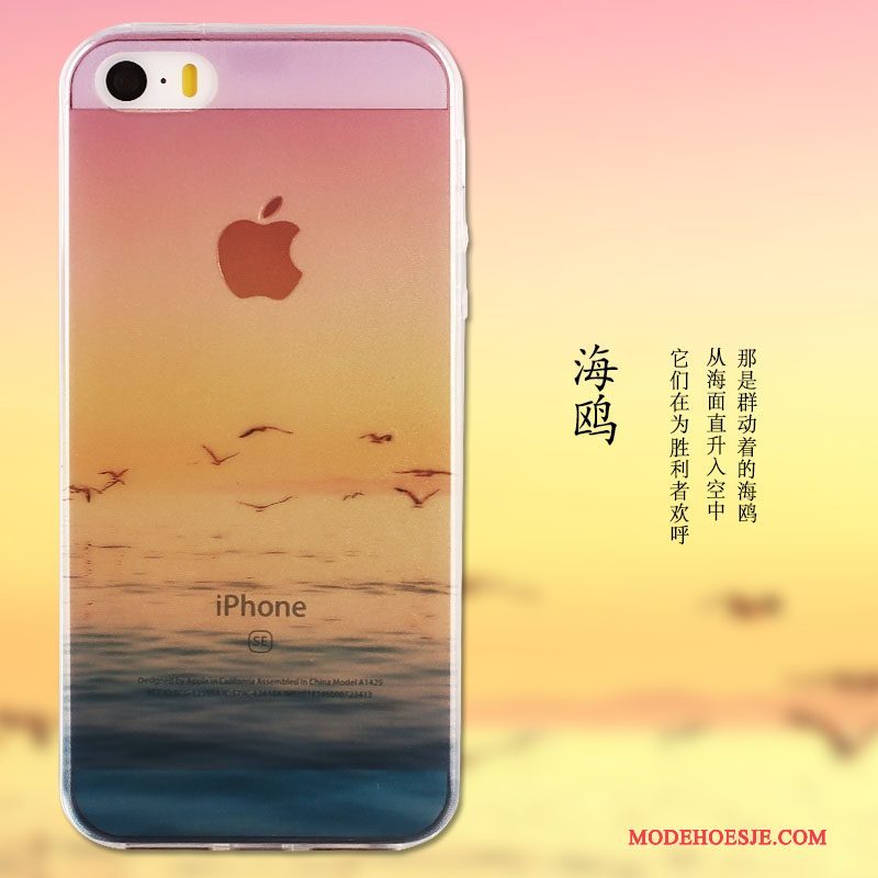 Hoesje iPhone Se Siliconen Anti-fall Dun, Hoes iPhone Se Geschilderd Roze